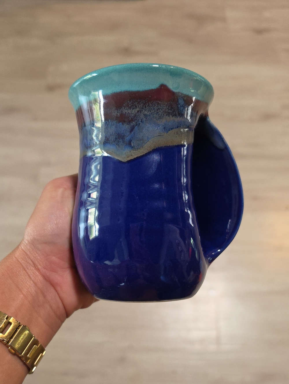 Handmade Ceramic Mug in Deep Cobalt Blue with Teal Rim